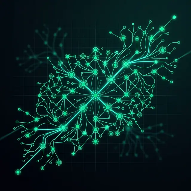 Abstract visualization of interconnected microservice nodes